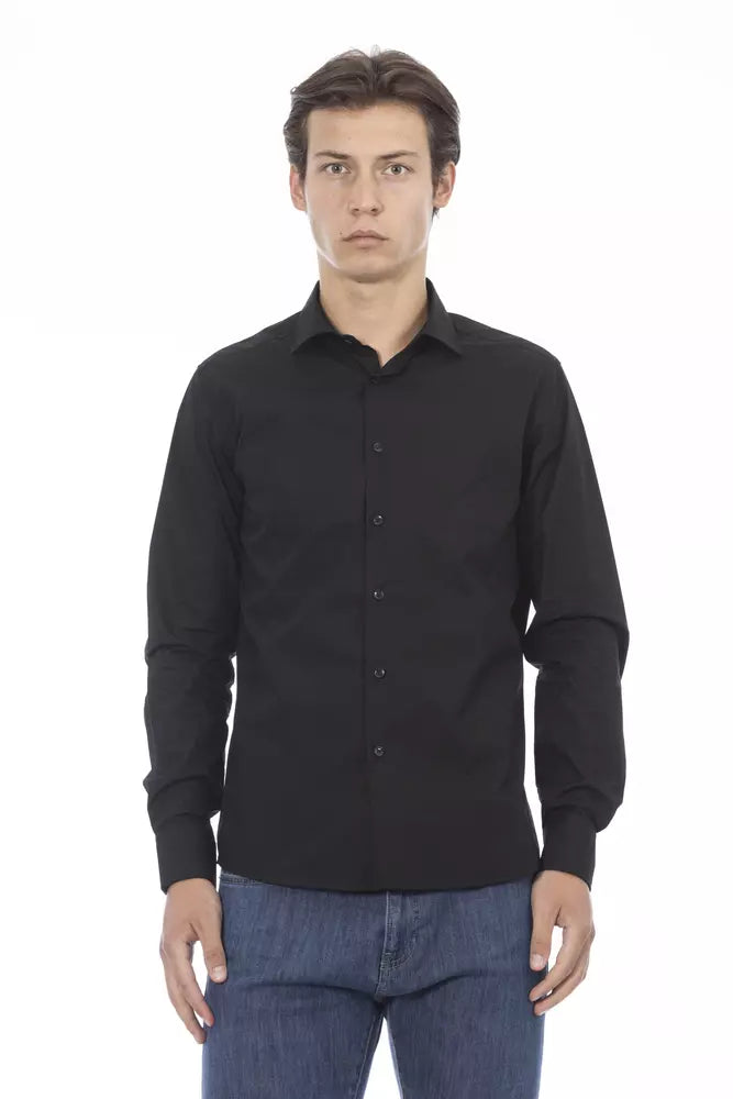 Camisa elegante de algodón de corte ajustado y color negro de Baldinini Trend