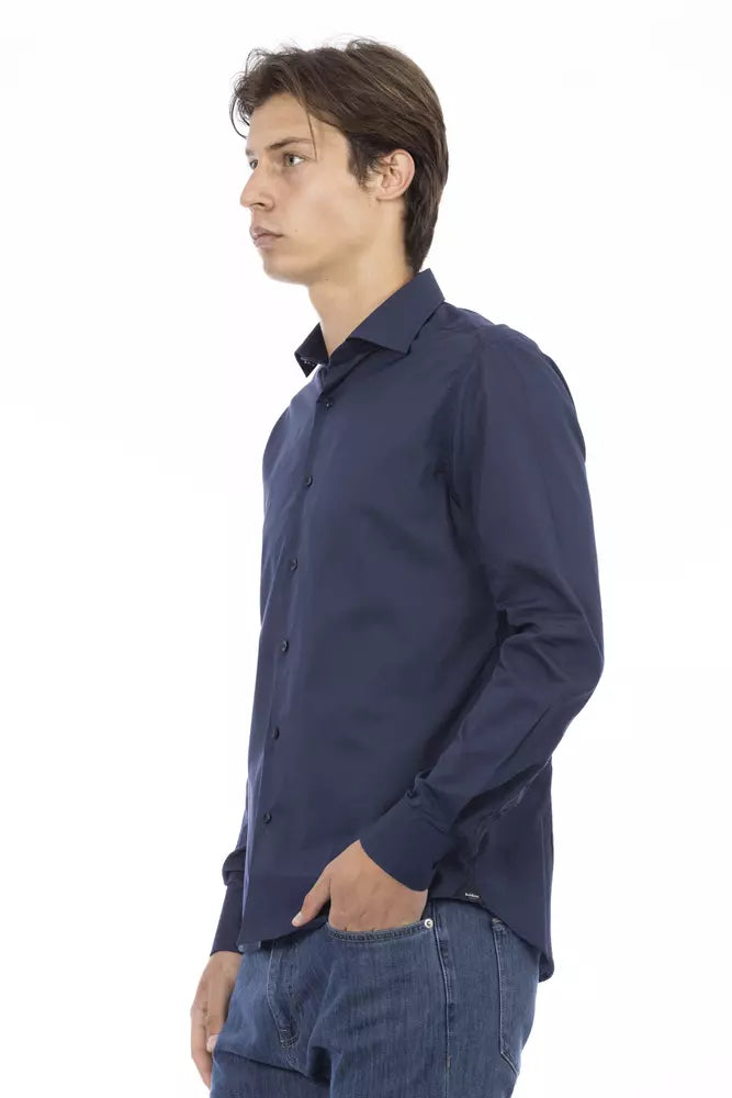 Camisa elegante de algodón azul de corte entallado Baldinini Trend