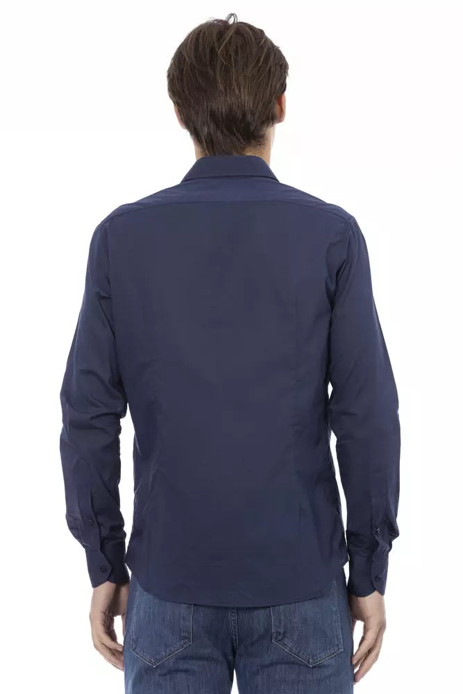 Camisa elegante de algodón azul de corte entallado Baldinini Trend