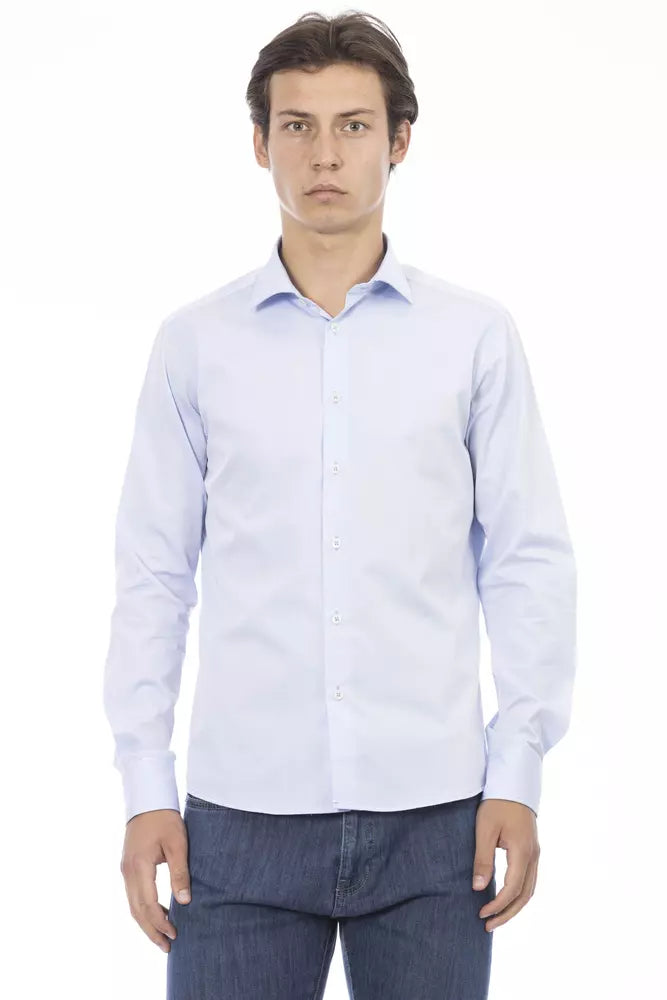 Camisa elegante de algodón azul claro de corte entallado Baldinini Trend