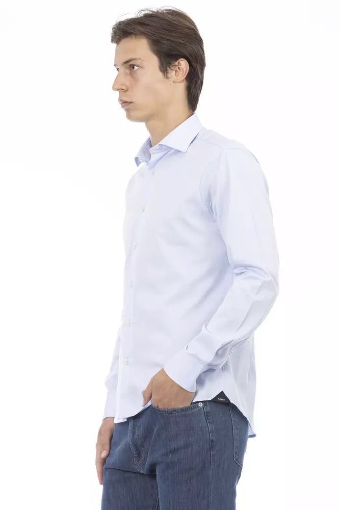 Camisa elegante de algodón azul claro de corte entallado Baldinini Trend