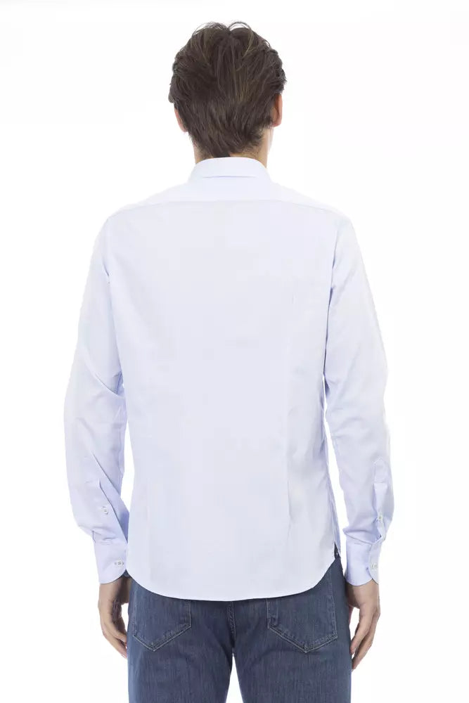 Camisa elegante de algodón azul claro de corte entallado Baldinini Trend