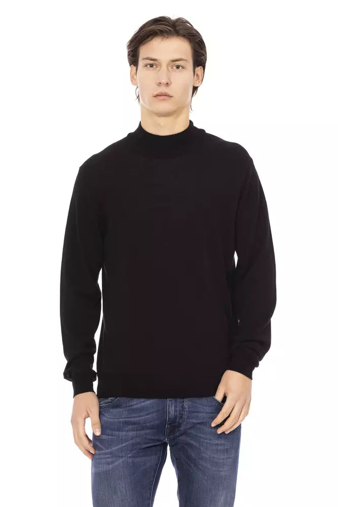 Pull col roulé noir élégant à monogramme Baldinini Trend