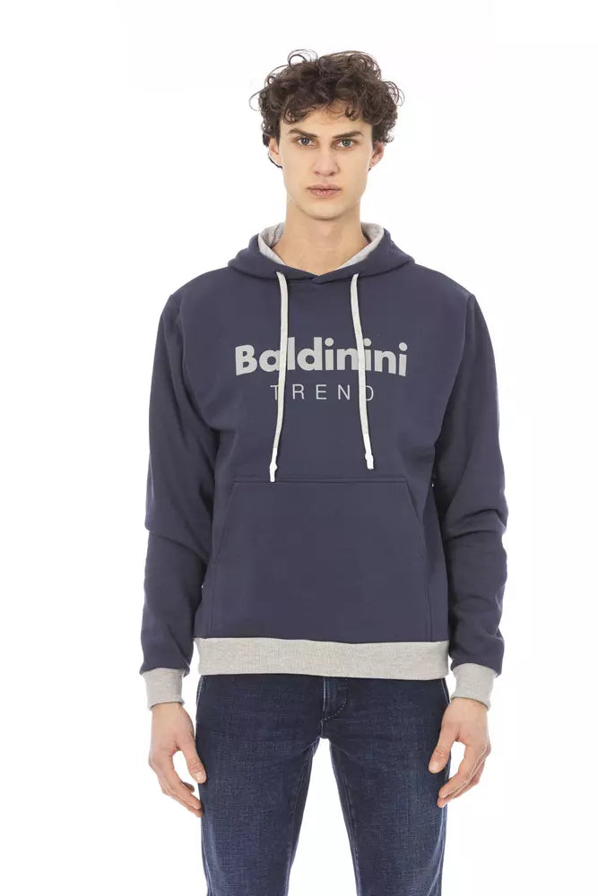 Sweat à capuche en coton polaire bleu Baldinini Trend Chic avec logo sur le devant