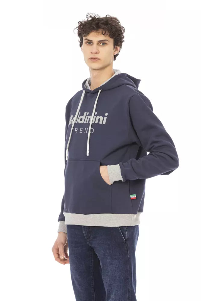 Sweat à capuche en coton polaire bleu Baldinini Trend Chic avec logo sur le devant