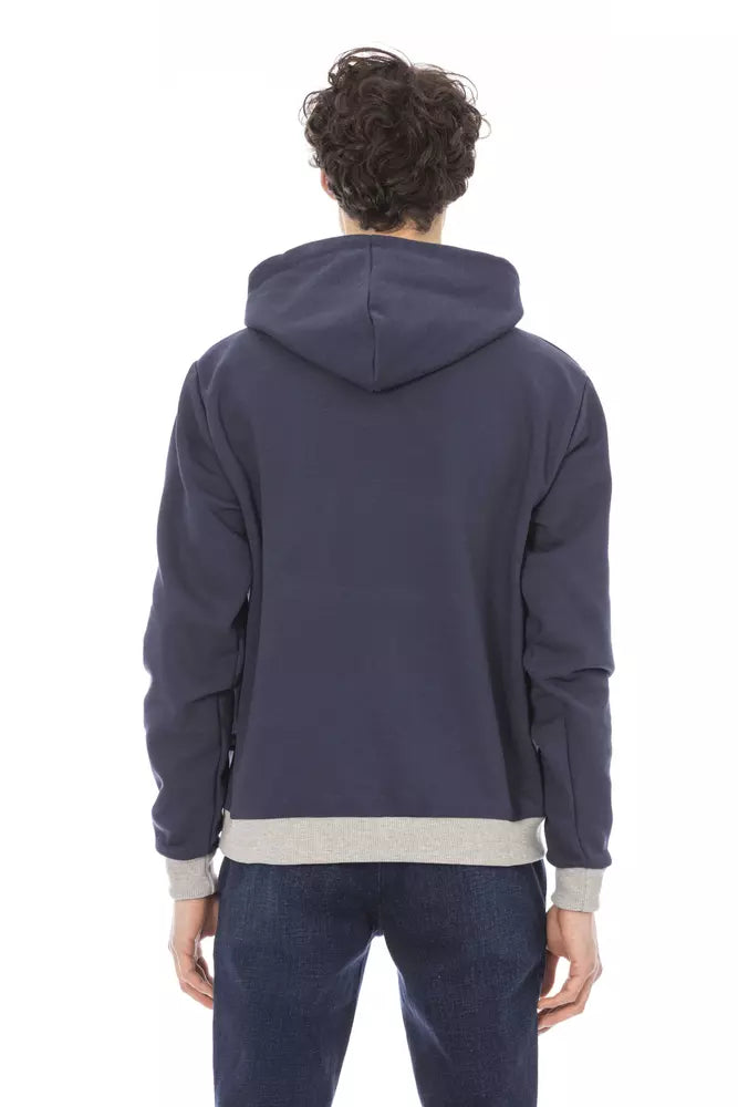 Sweat à capuche en coton polaire bleu Baldinini Trend Chic avec logo sur le devant