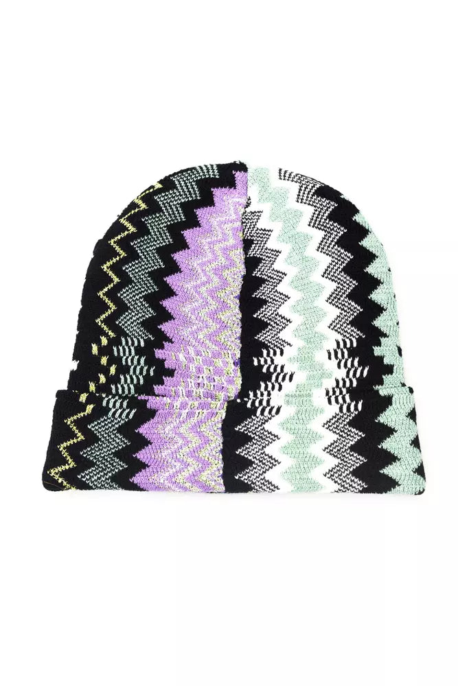 Bonnet en laine mélangée multicolore à motif géométrique fantaisie Missoni