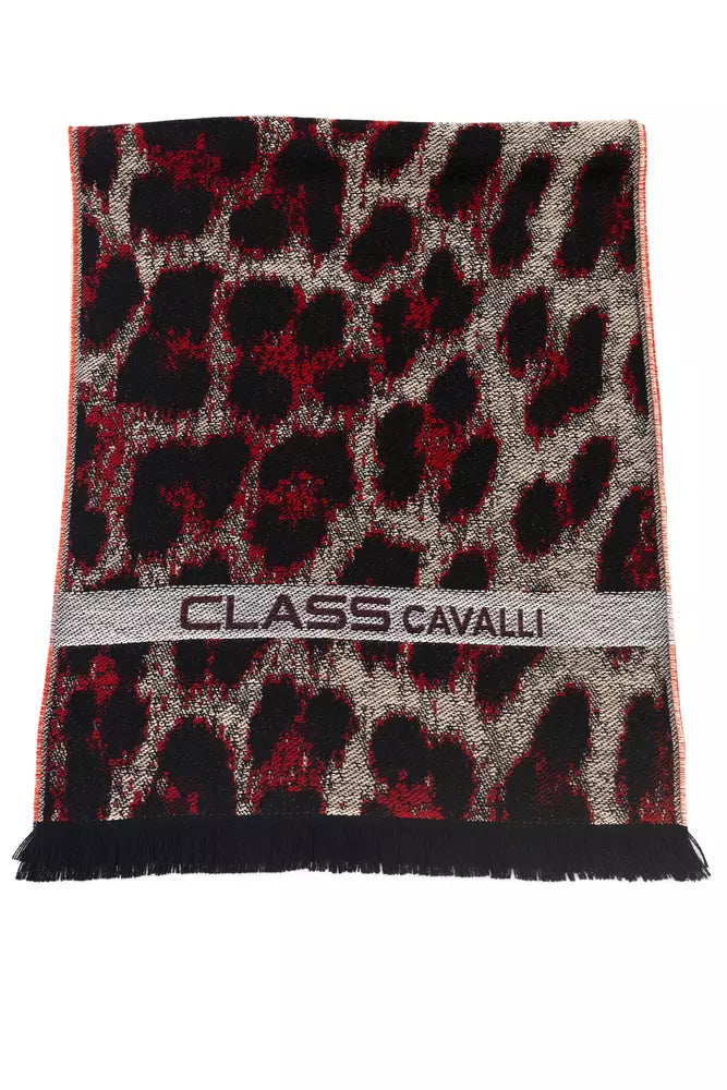 Écharpe Cavalli Class bordeaux avec logo fantaisie animalier