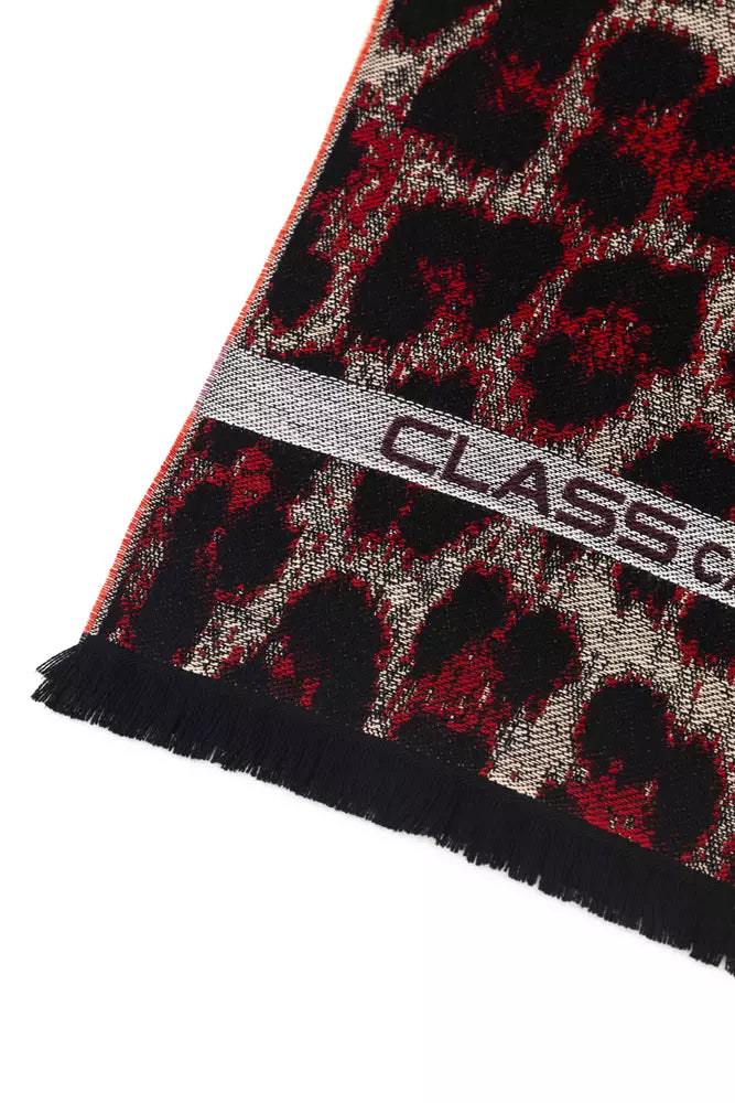 Écharpe Cavalli Class bordeaux avec logo fantaisie animalier