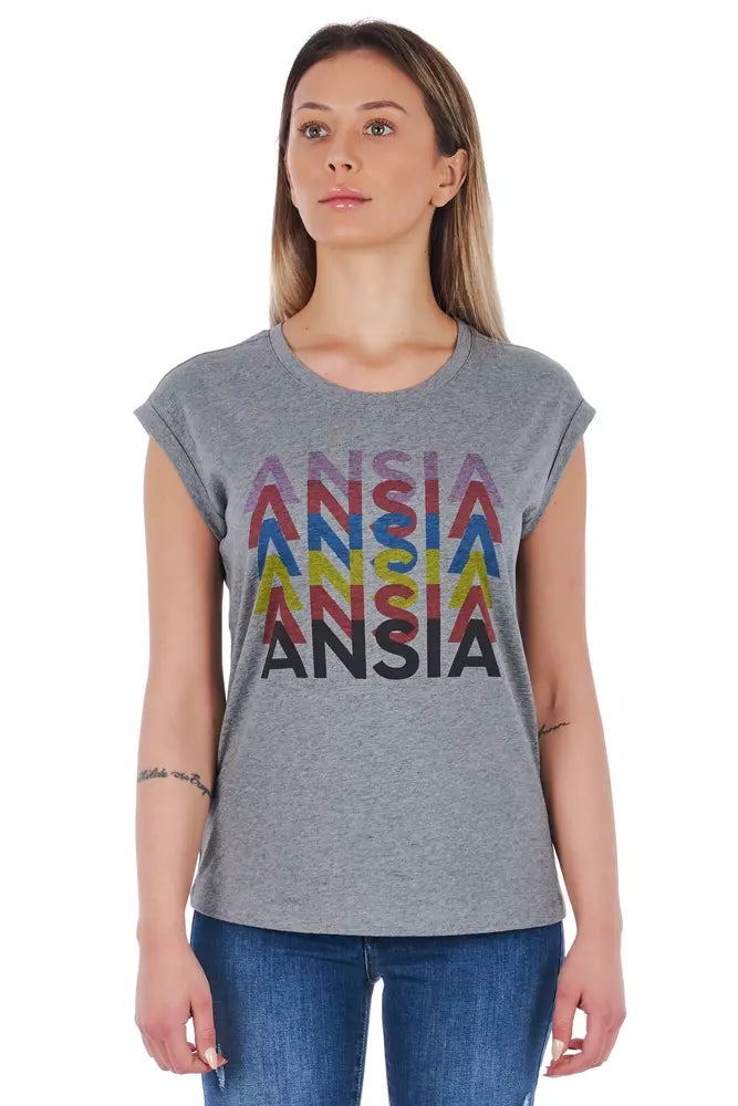 T-shirt en coton imprimé gris chic Frankie Morello