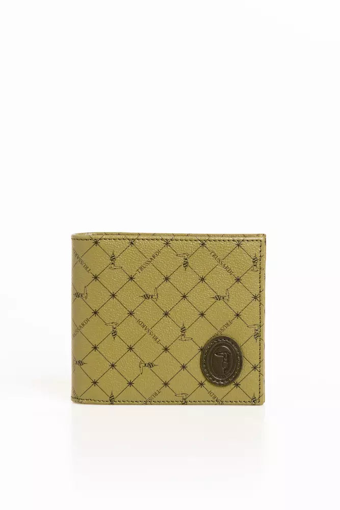 Portefeuille Trussardi élégant en cuir Crespo vert avec monogramme