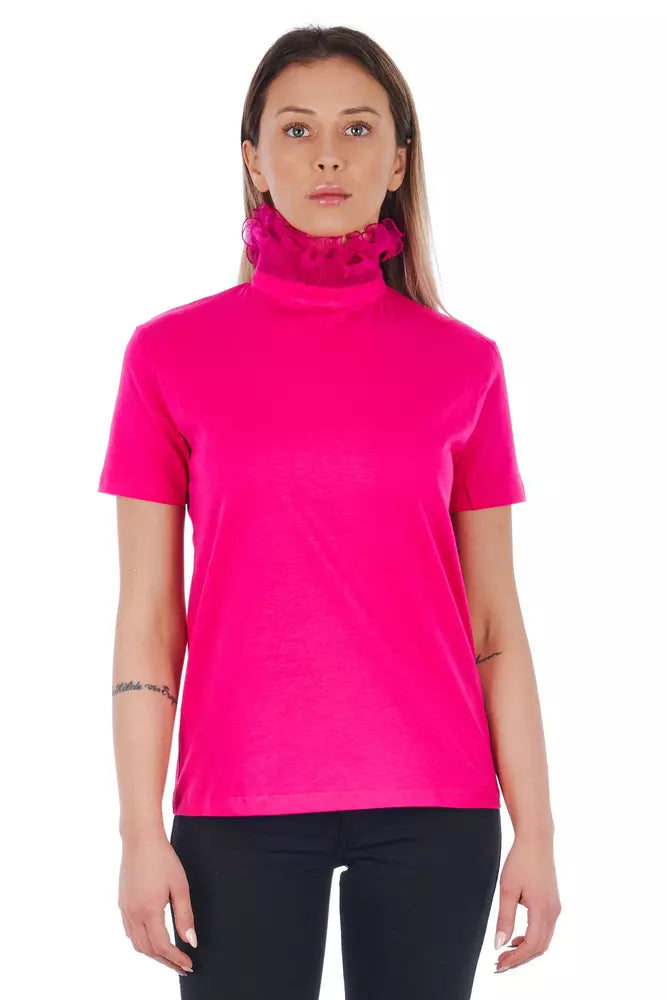 Camiseta de cuello alto con espalda de encaje en color rosa chic de Frankie Morello