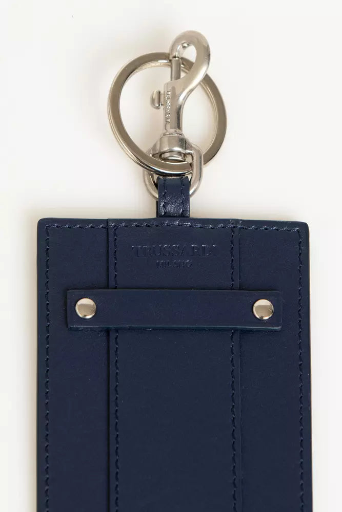 Porta credencial elegante de cuero azul Trussardi con llavero