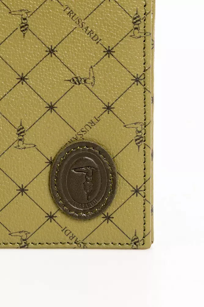 Portefeuille Trussardi élégant en cuir Crespo vert avec monogramme