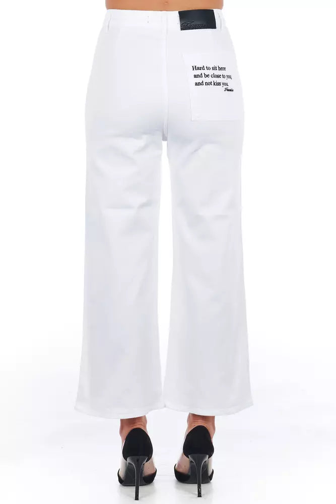 Frankie Morello White Cotton Women Cropped Trouser