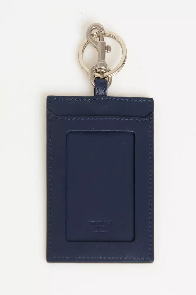 Porta credencial elegante de cuero azul Trussardi con llavero