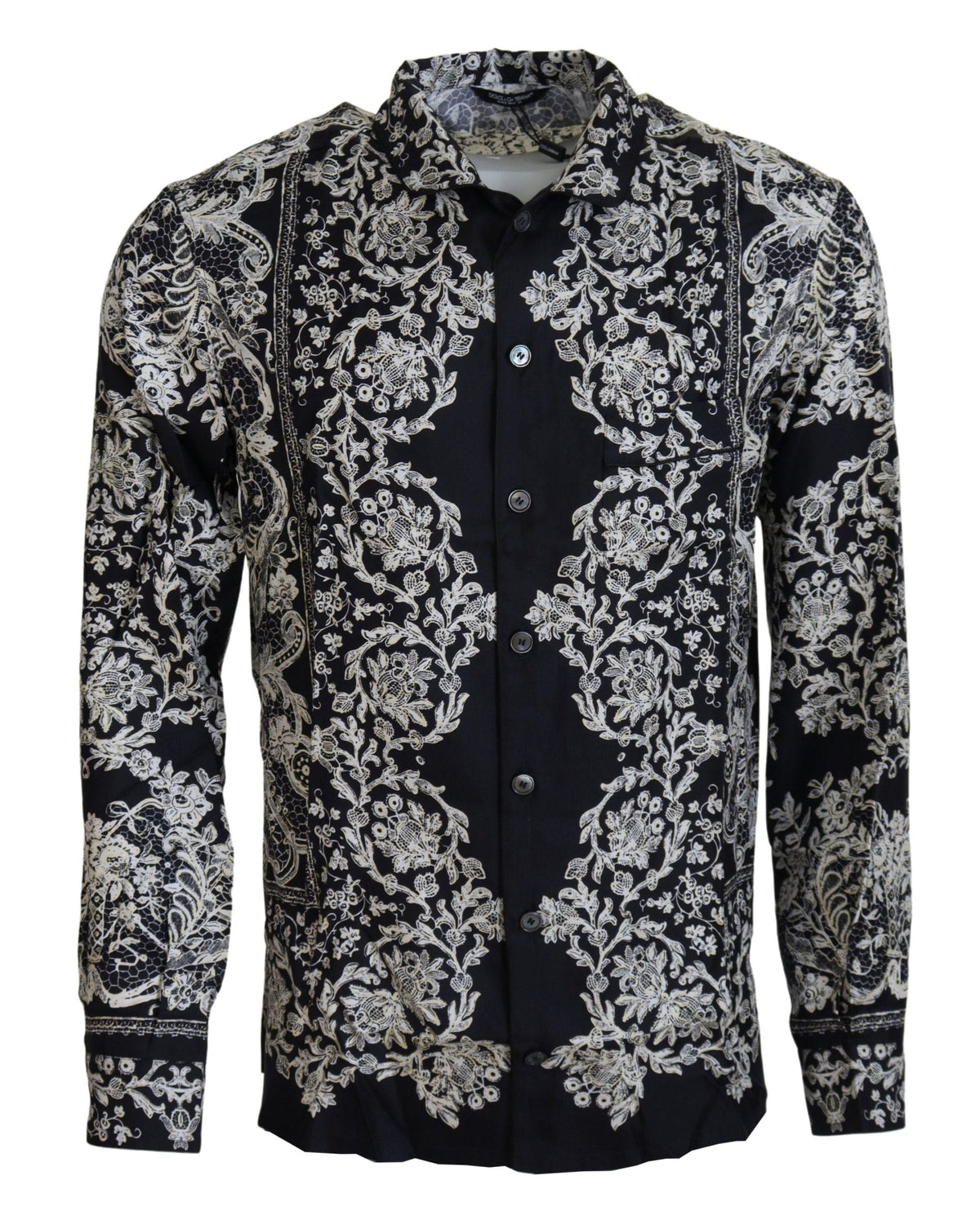 Camisa elegante de satén con estampado floral estilo barroco de Dolce &amp; Gabbana