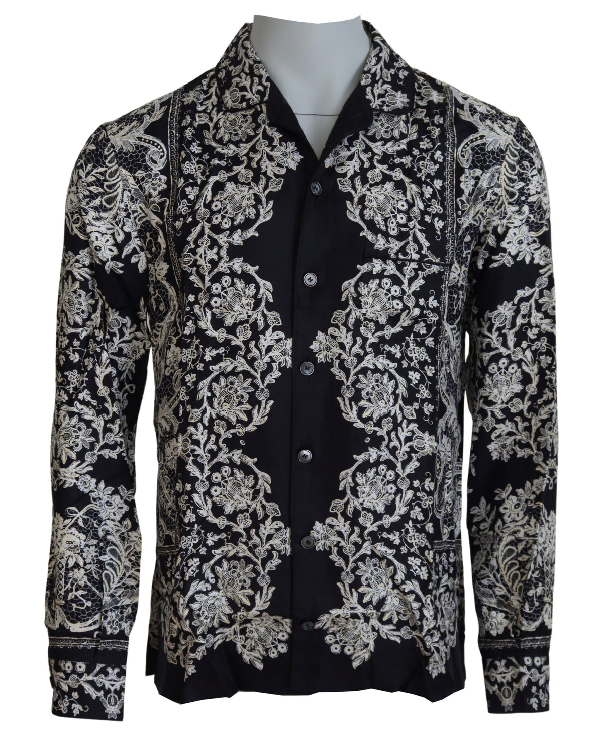 Camisa elegante de satén con estampado floral estilo barroco de Dolce &amp; Gabbana