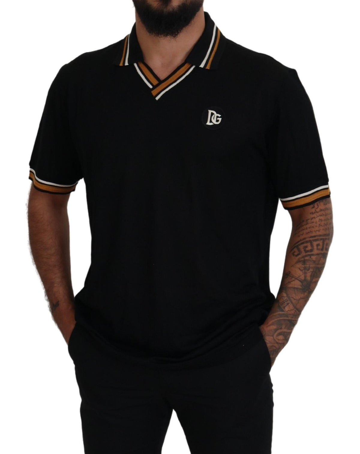 Camiseta polo elegante de seda negra de Dolce &amp; Gabbana