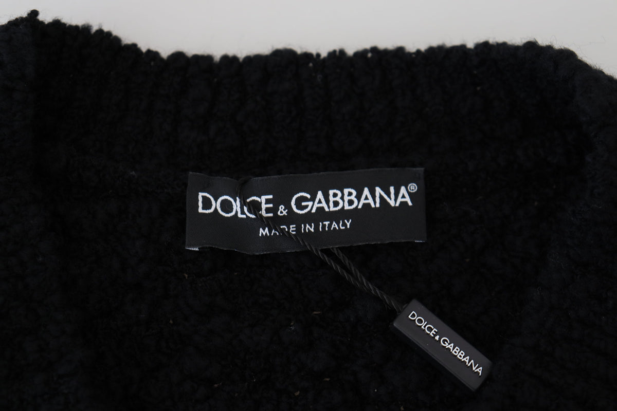 Pull col V élégant en laine mélangée noire Dolce &amp; Gabbana