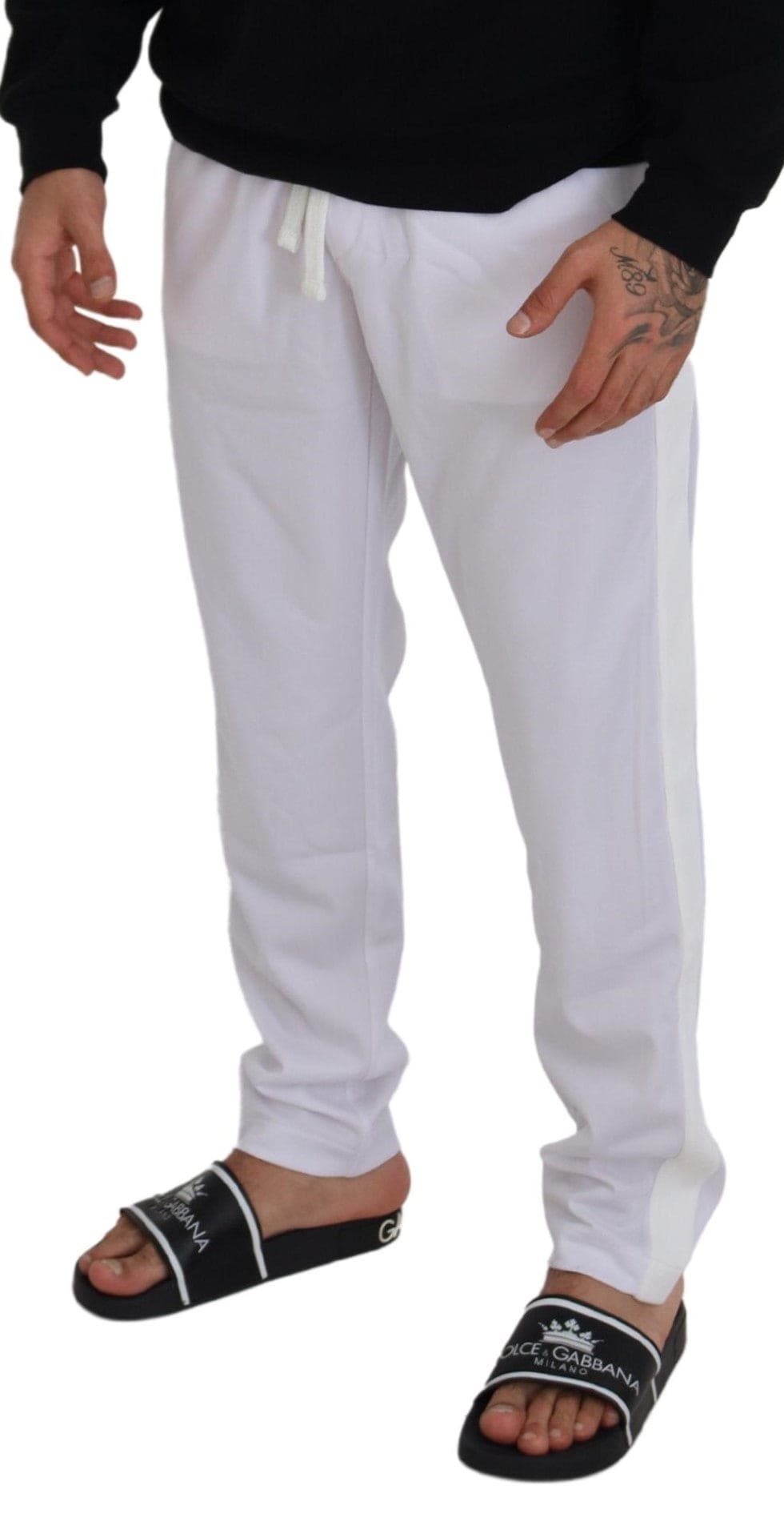 Pantalon de jogging blanc élégant Dolce &amp; Gabbana pour un confort sophistiqué