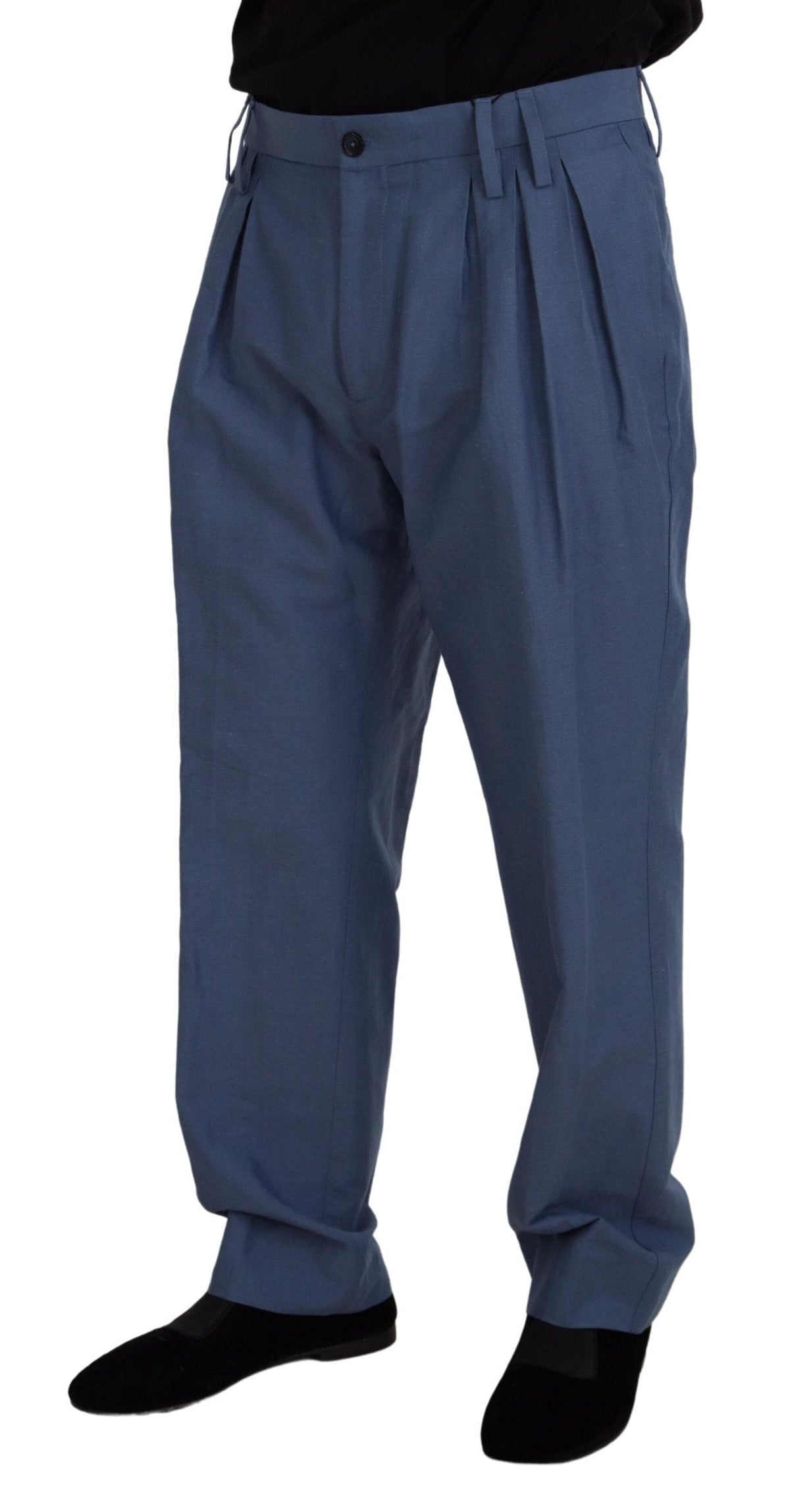 Dolce & Gabbana Elegant Blue Linen-Cotton Blend Trousers