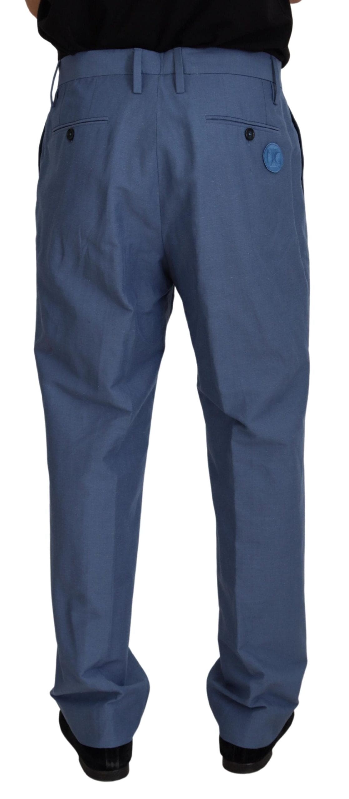 Pantalon élégant en mélange de lin et de coton bleu Dolce &amp; Gabbana