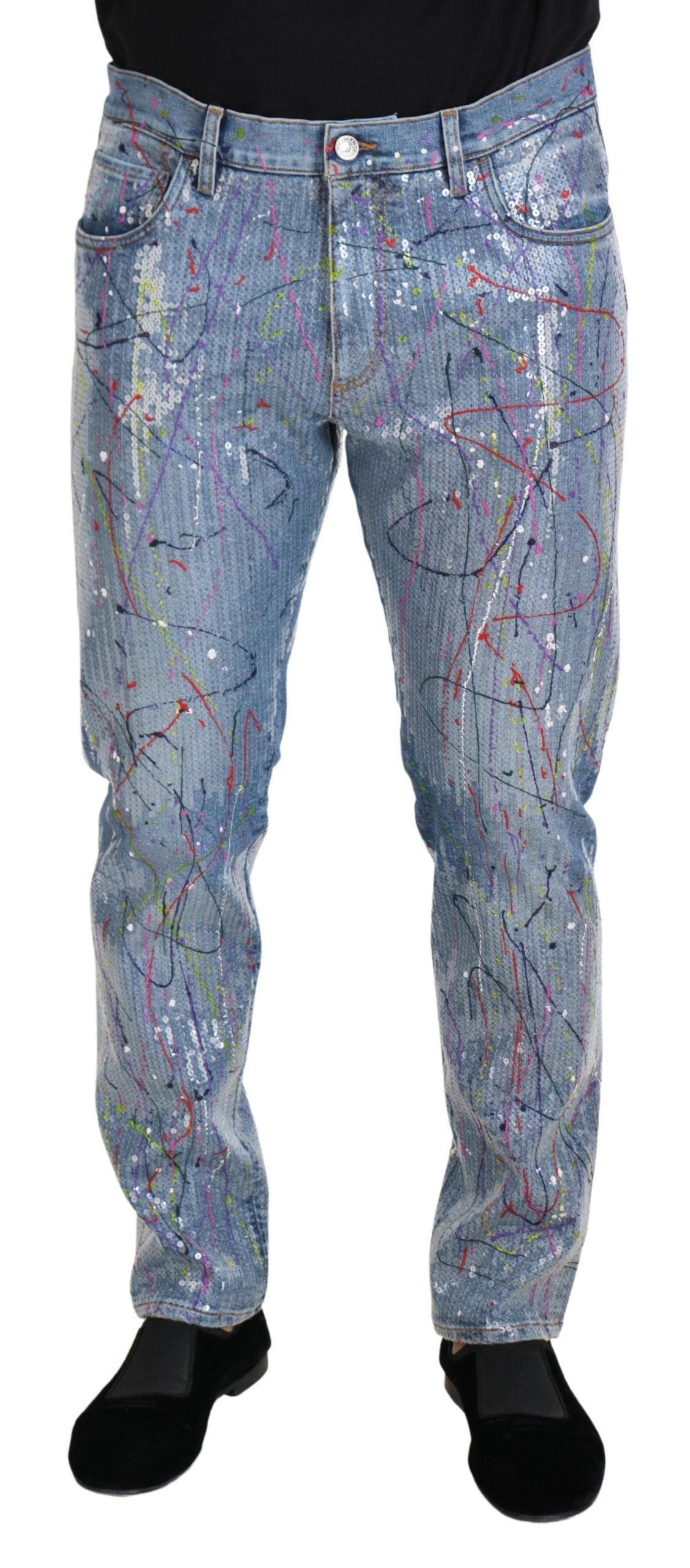 Pantalon en denim Dolce &amp; Gabbana à motif exquis de couleurs vives