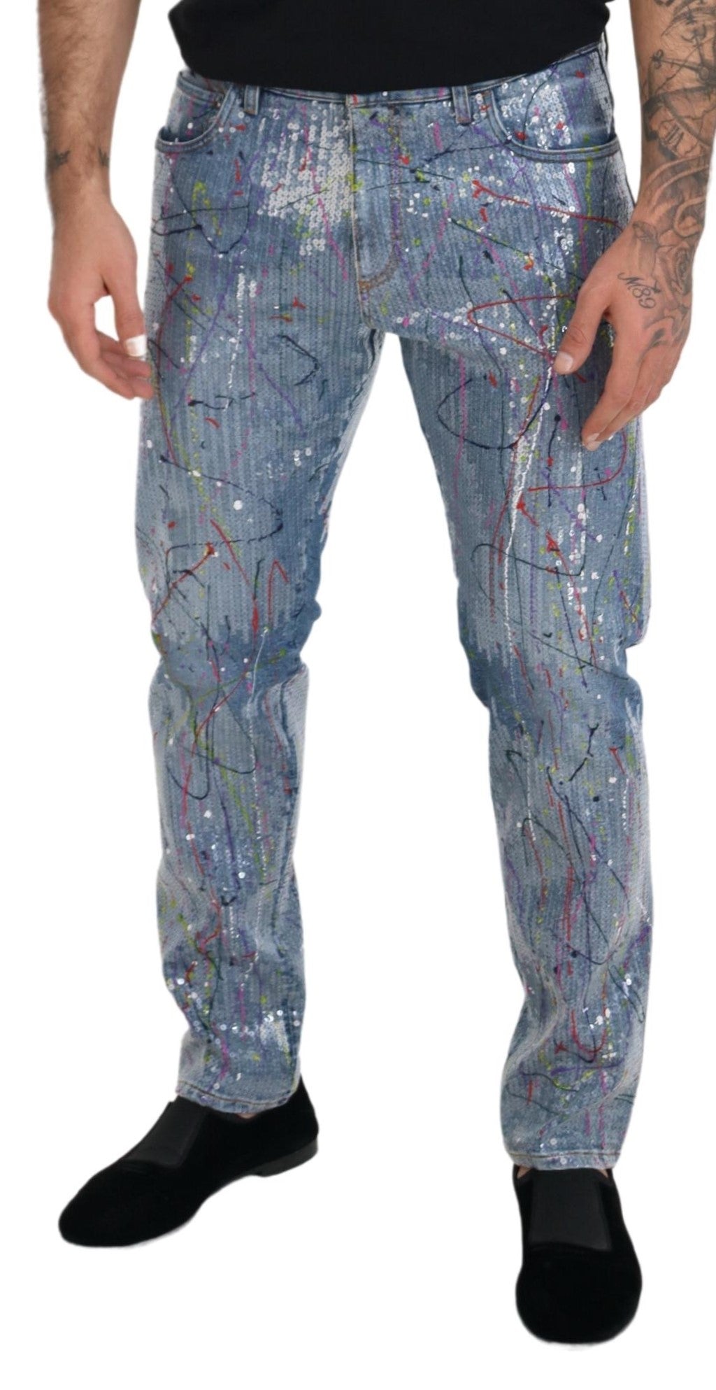 Pantalon en denim Dolce &amp; Gabbana à motif exquis de couleurs vives