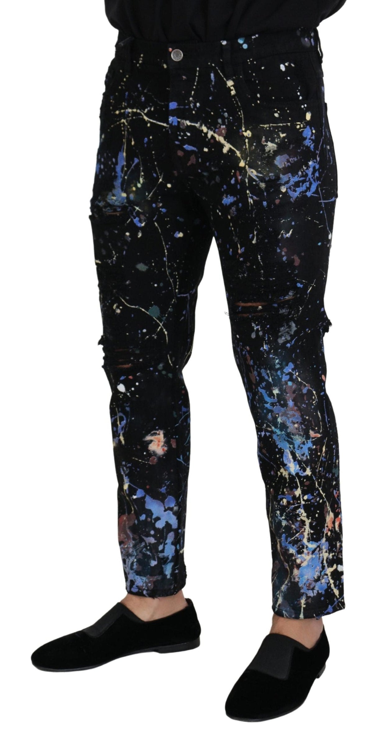 Pantalon en denim à imprimé splash de couleur exquis de Dolce &amp; Gabbana