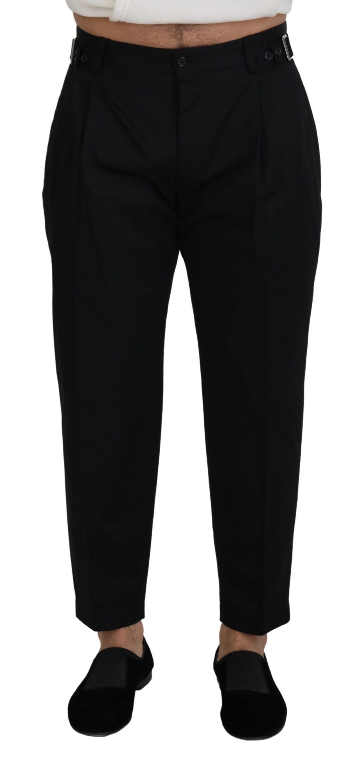 Pantalon de créateur italien noir élégant Dolce &amp; Gabbana avec boucle latérale