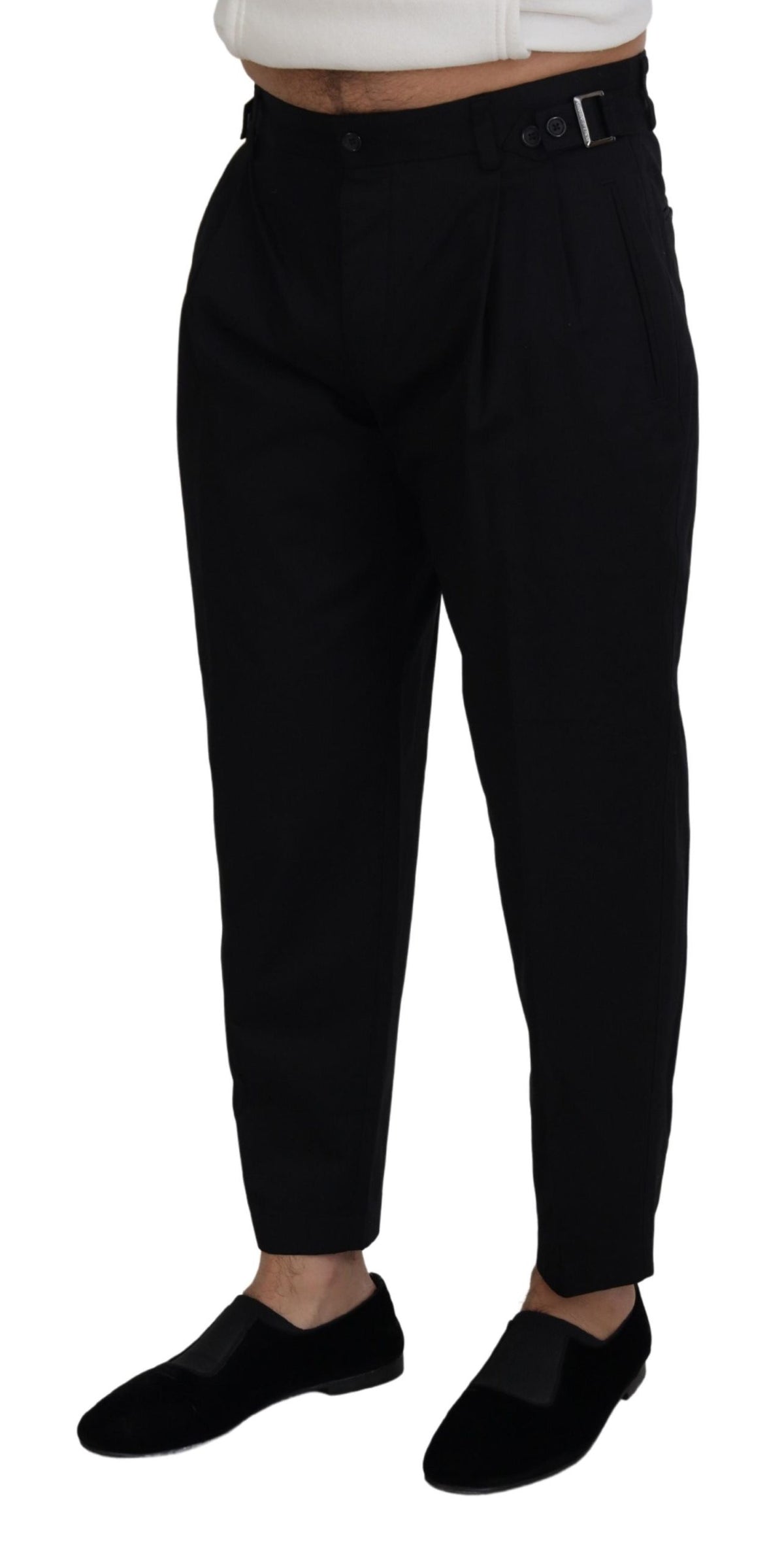 Pantalon de créateur italien noir élégant Dolce &amp; Gabbana avec boucle latérale