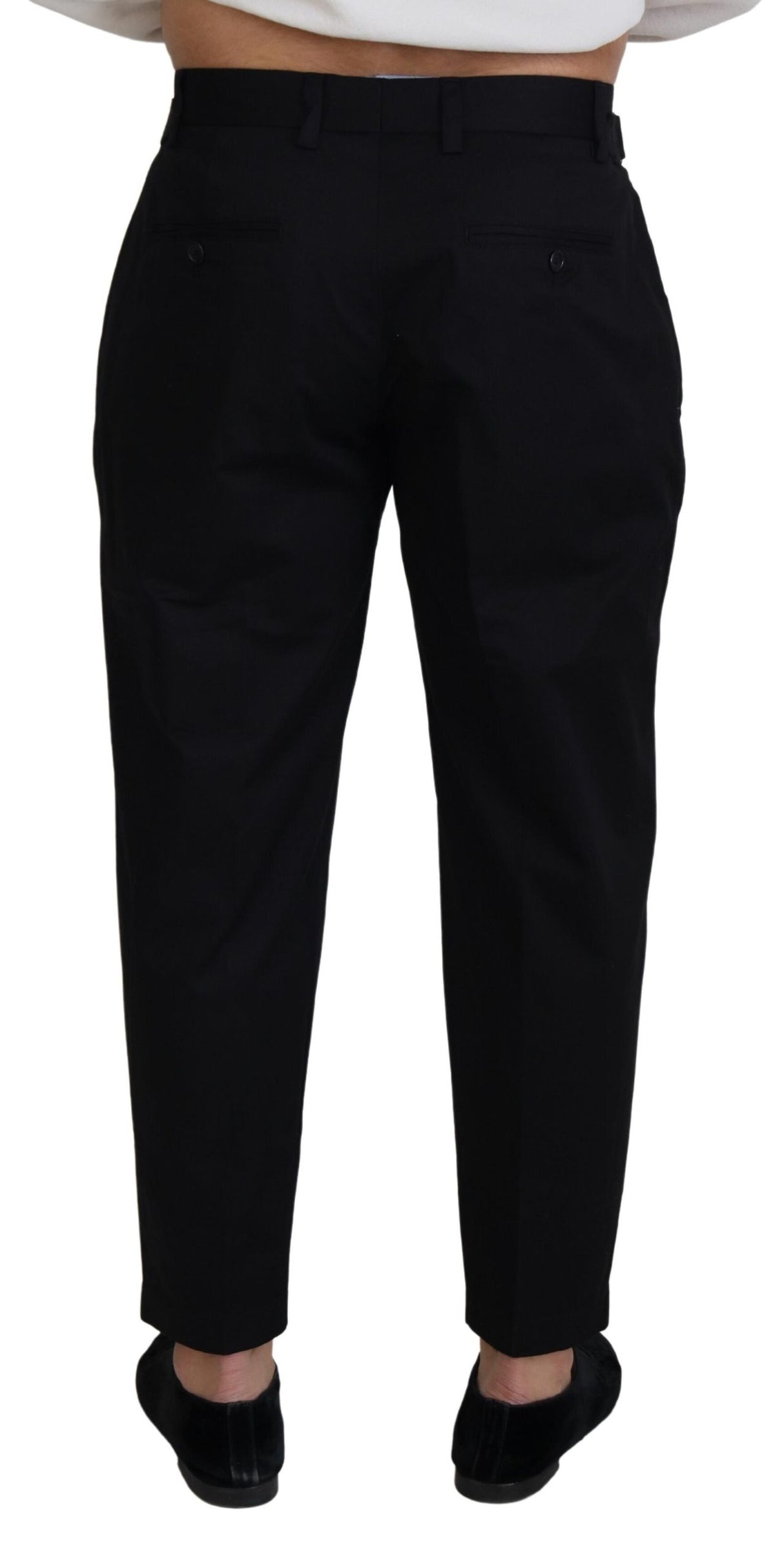 Pantalones negros elegantes de diseño italiano con hebilla lateral de Dolce &amp; Gabbana