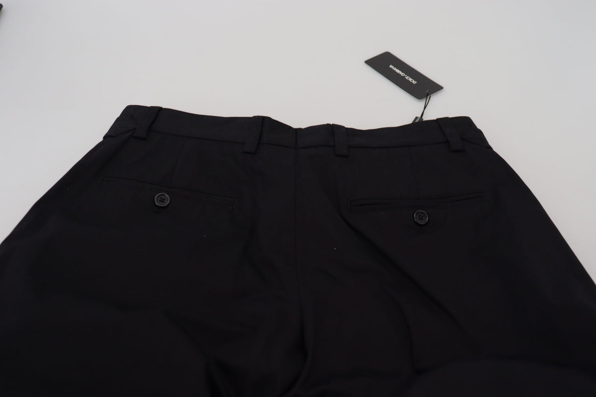 Pantalon de créateur italien noir élégant Dolce &amp; Gabbana avec boucle latérale