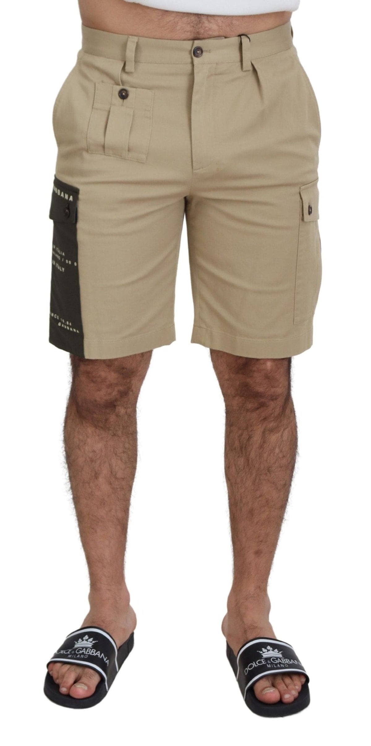 Short de créateur élégant en coton mélangé beige Dolce &amp; Gabbana