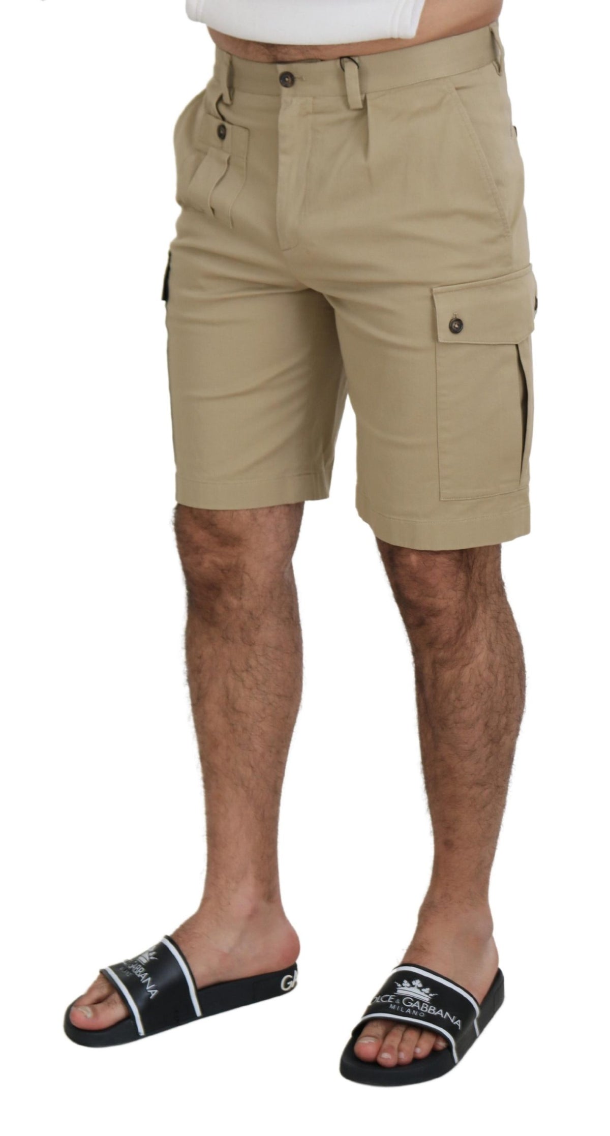 Short de créateur élégant en coton mélangé beige Dolce &amp; Gabbana