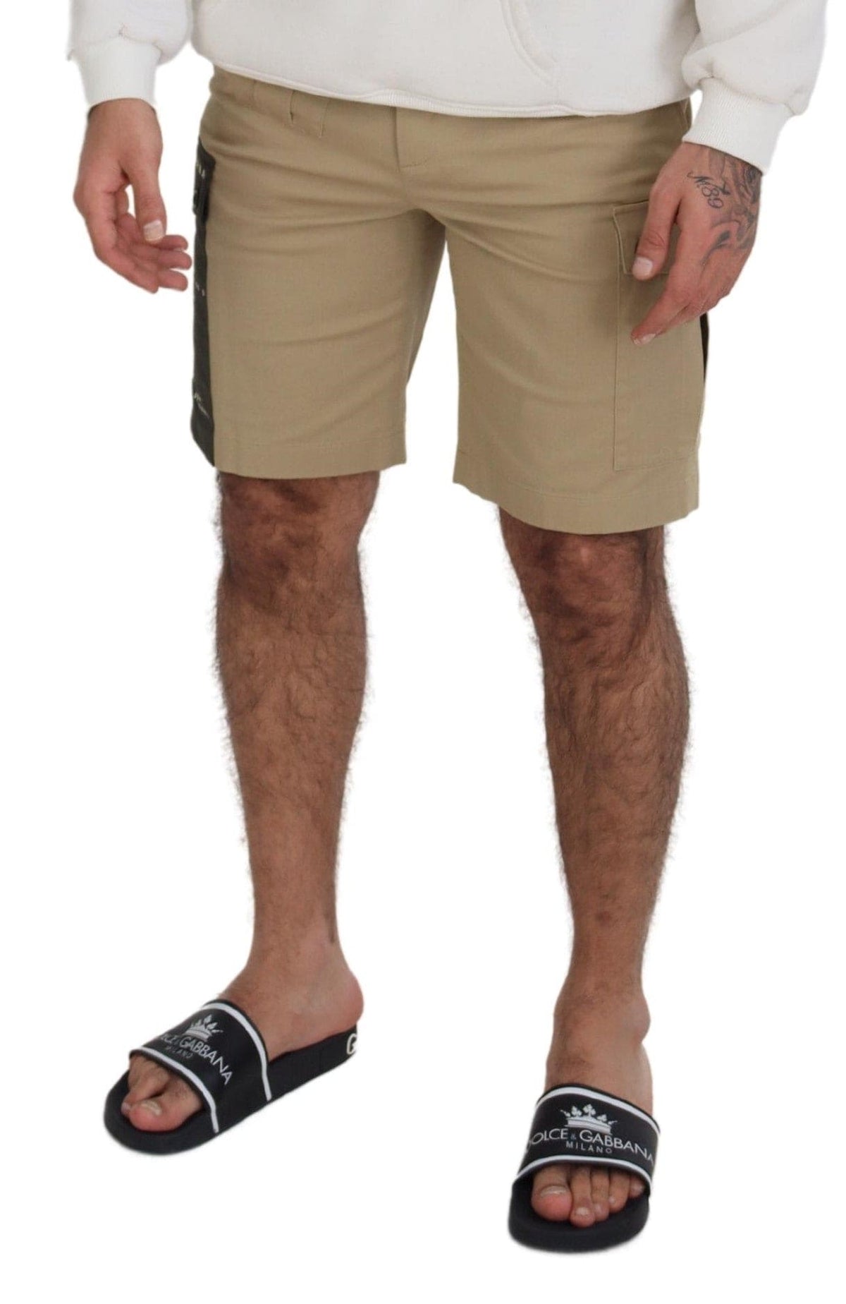 Short de créateur élégant en coton mélangé beige Dolce &amp; Gabbana