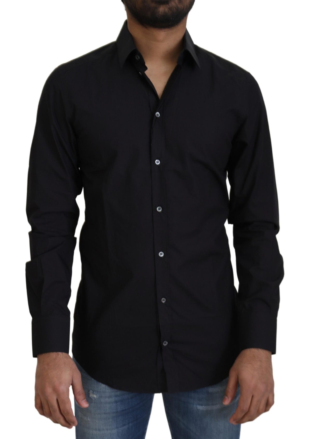 Camisa de vestir elegante de algodón negra de corte entallado de Dolce &amp; Gabbana