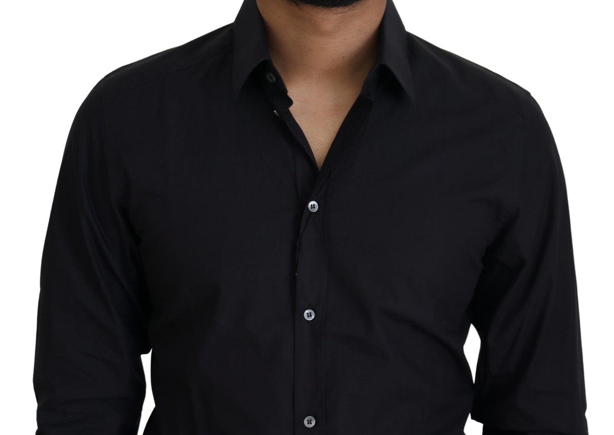 Chemise habillée en coton noir coupe slim élégante Dolce &amp; Gabbana