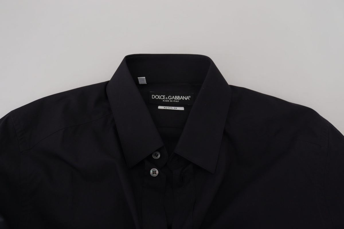 Camisa de vestir elegante de algodón negra de corte entallado de Dolce &amp; Gabbana