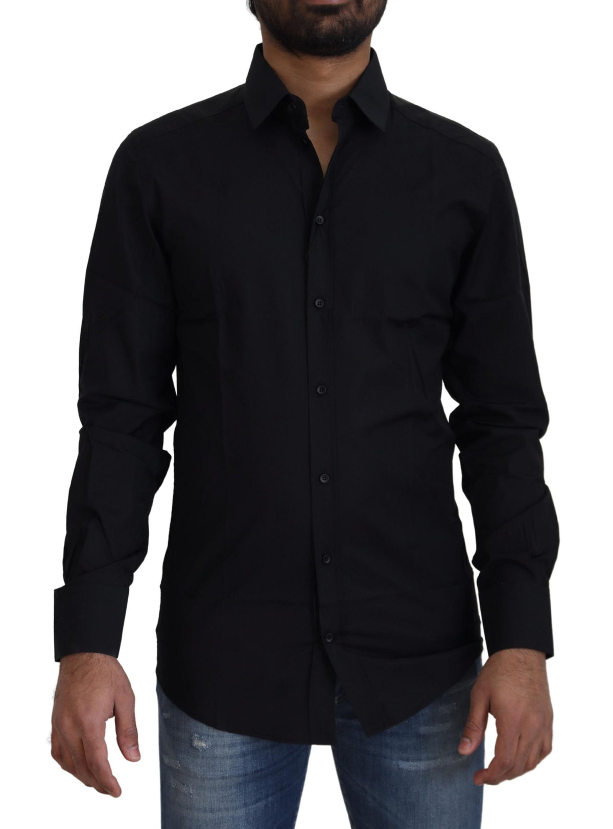 Camisa elegante de algodón negra de Dolce &amp; Gabbana