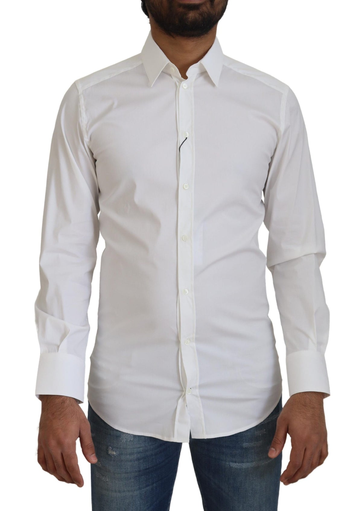 Camisa de vestir ajustada blanca deslumbrante de Dolce &amp; Gabbana