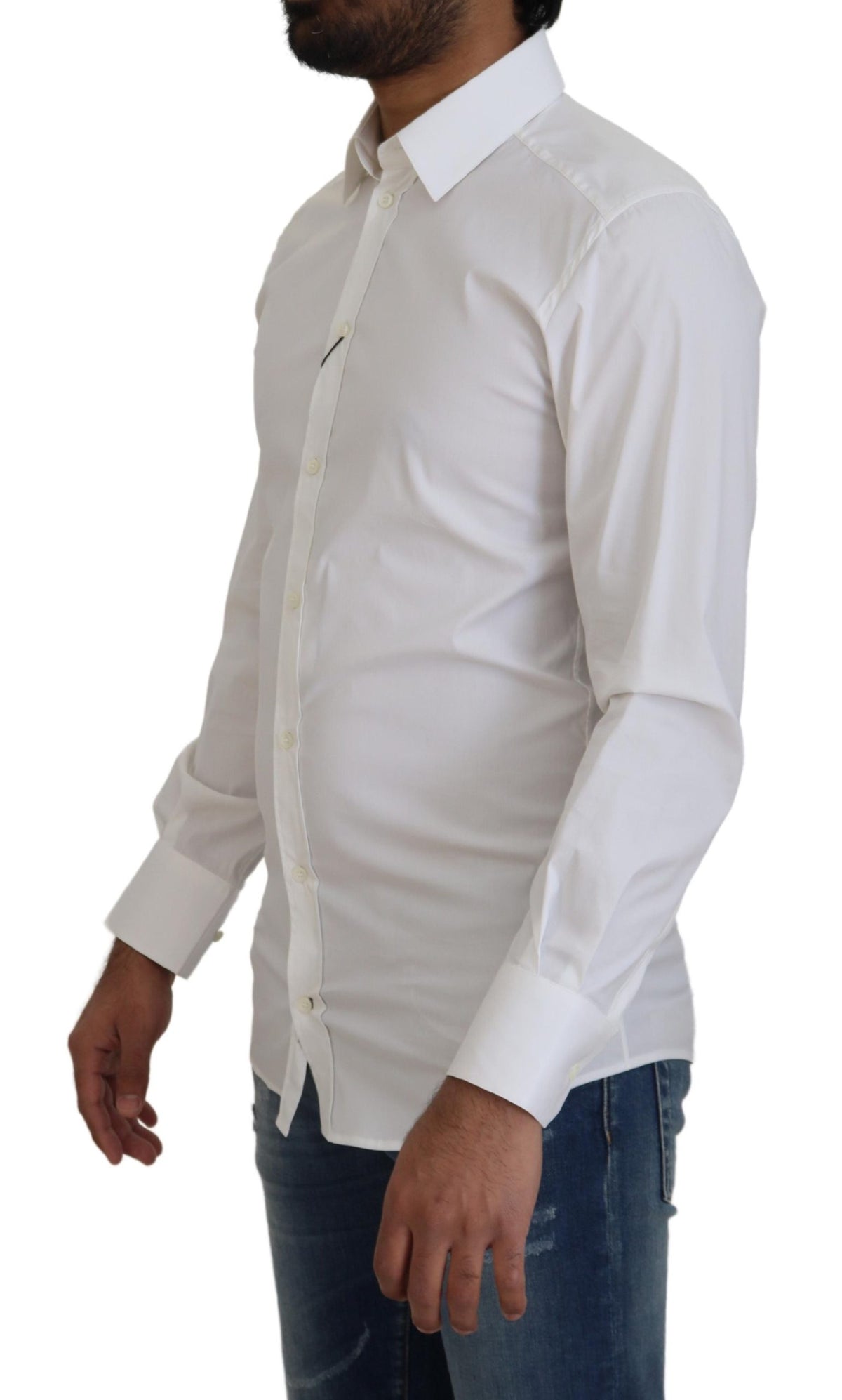 Camisa de vestir ajustada blanca deslumbrante de Dolce &amp; Gabbana