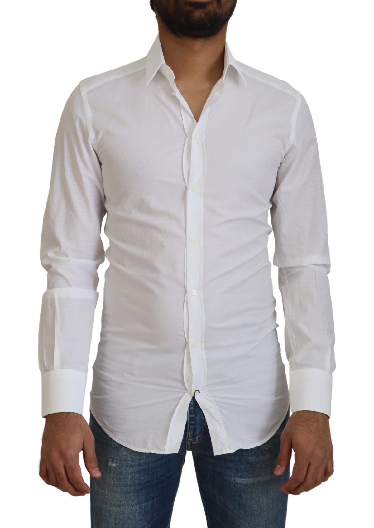 Camisa elegante de algodón blanca de Dolce &amp; Gabbana de corte ajustado