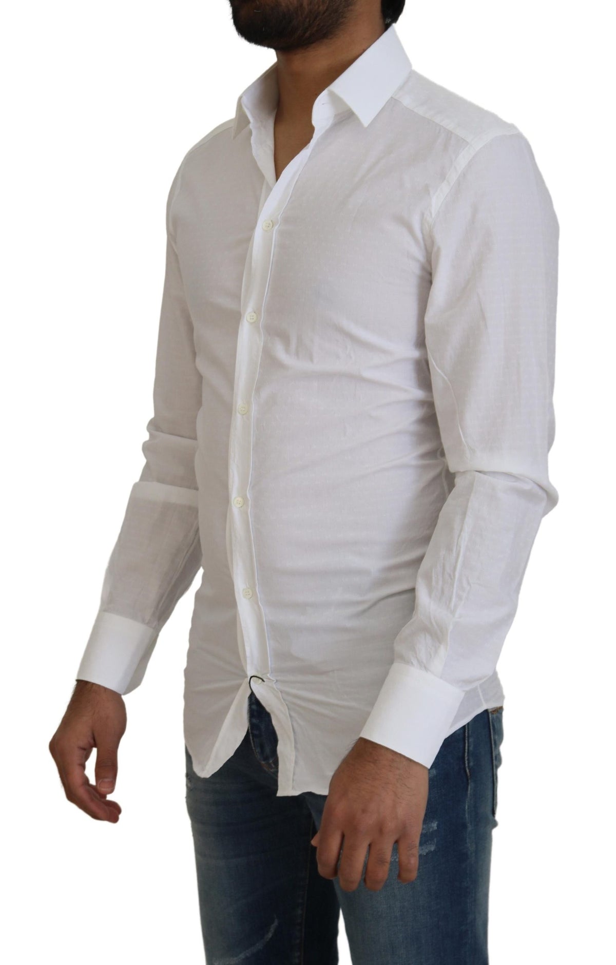 Camisa elegante de algodón blanca de Dolce &amp; Gabbana de corte ajustado