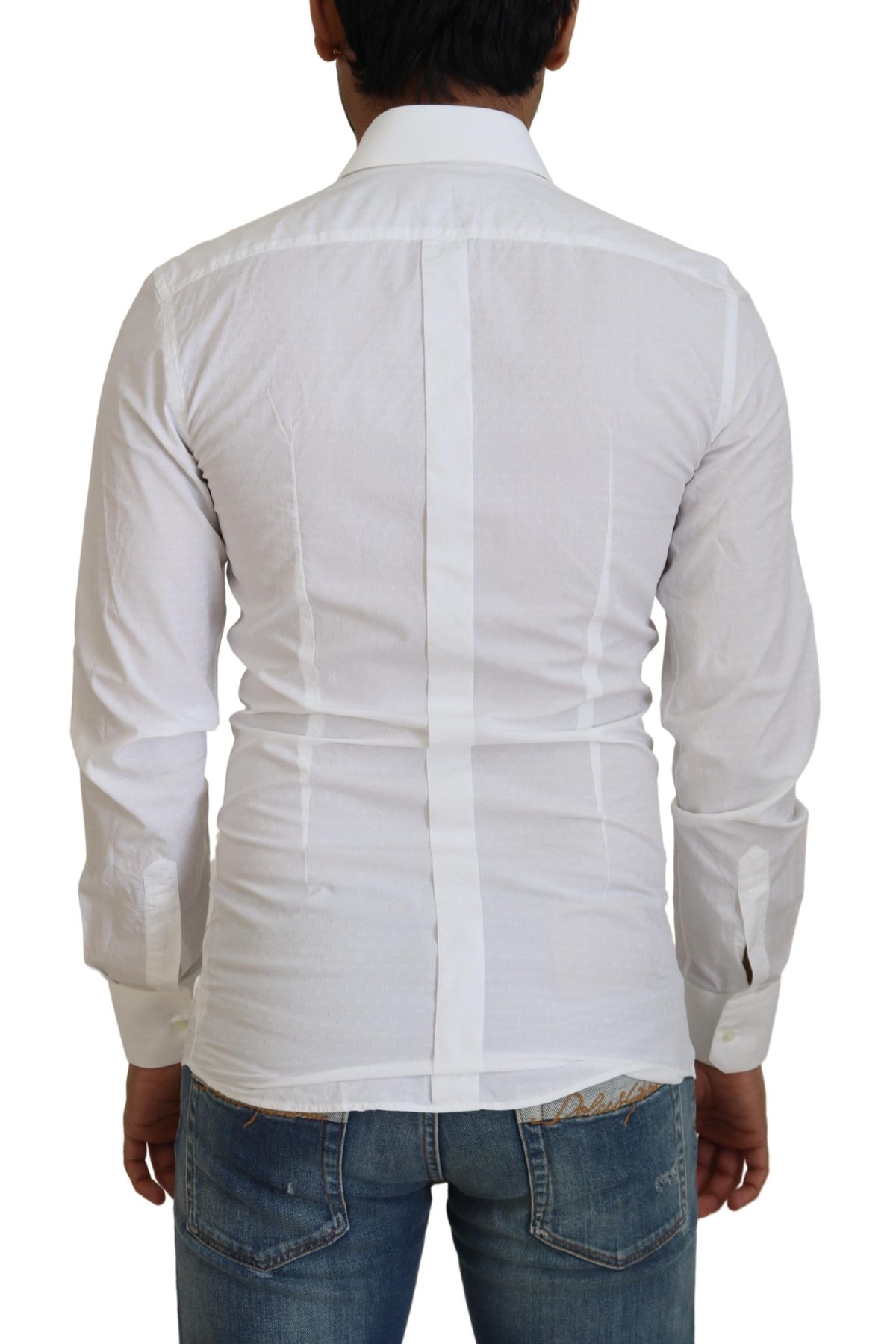 Camisa elegante de algodón blanca de Dolce &amp; Gabbana de corte ajustado