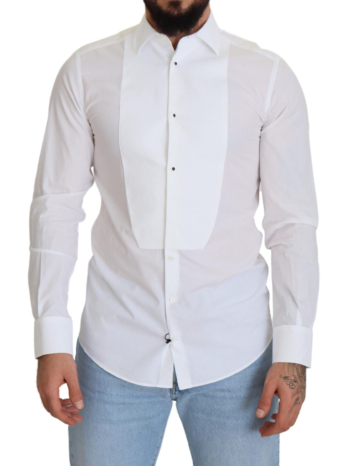 Camisa elegante de popelina de algodón blanca de corte entallado de Dolce &amp; Gabbana