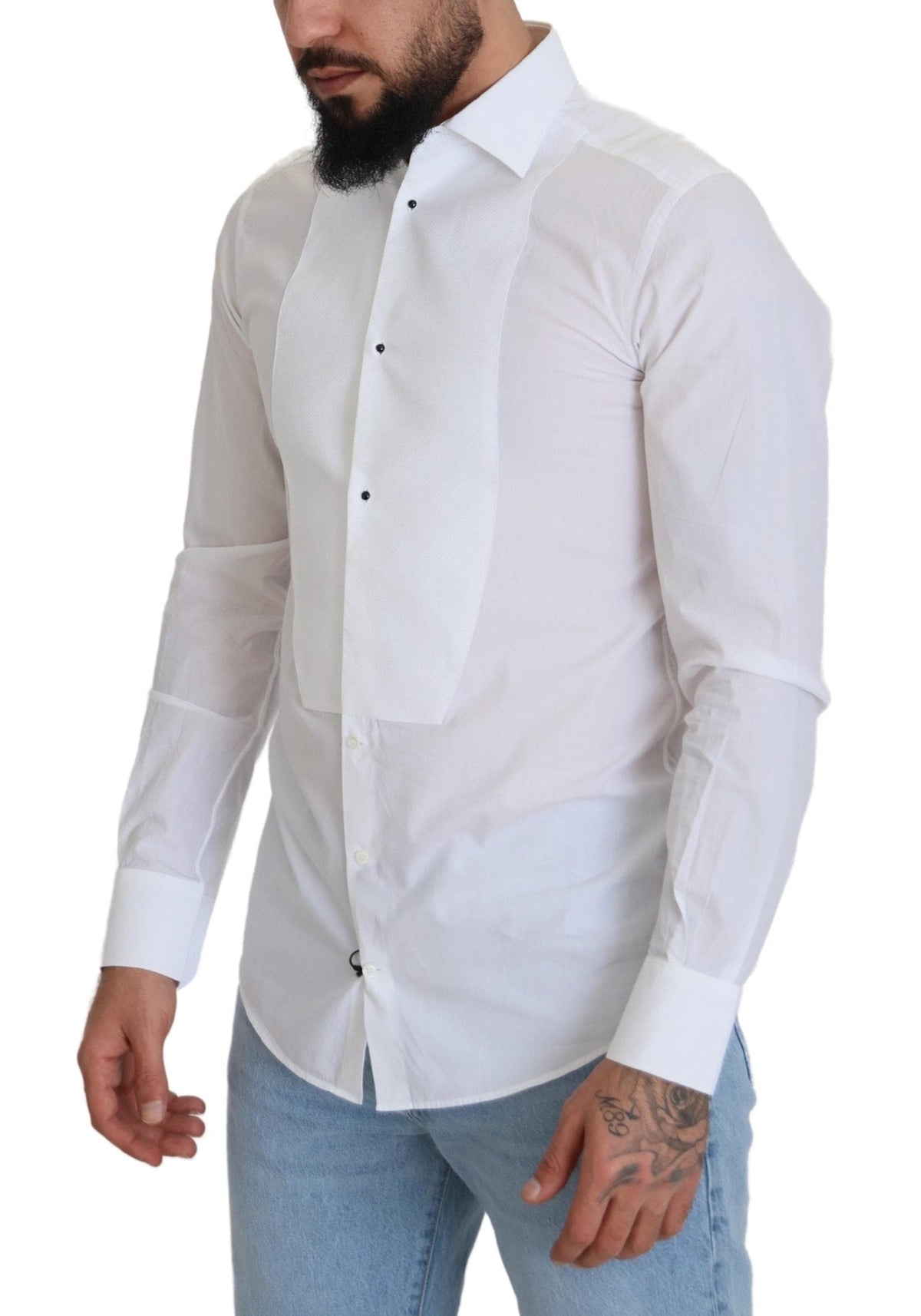 Chemise slim en popeline de coton blanche élégante Dolce &amp; Gabbana