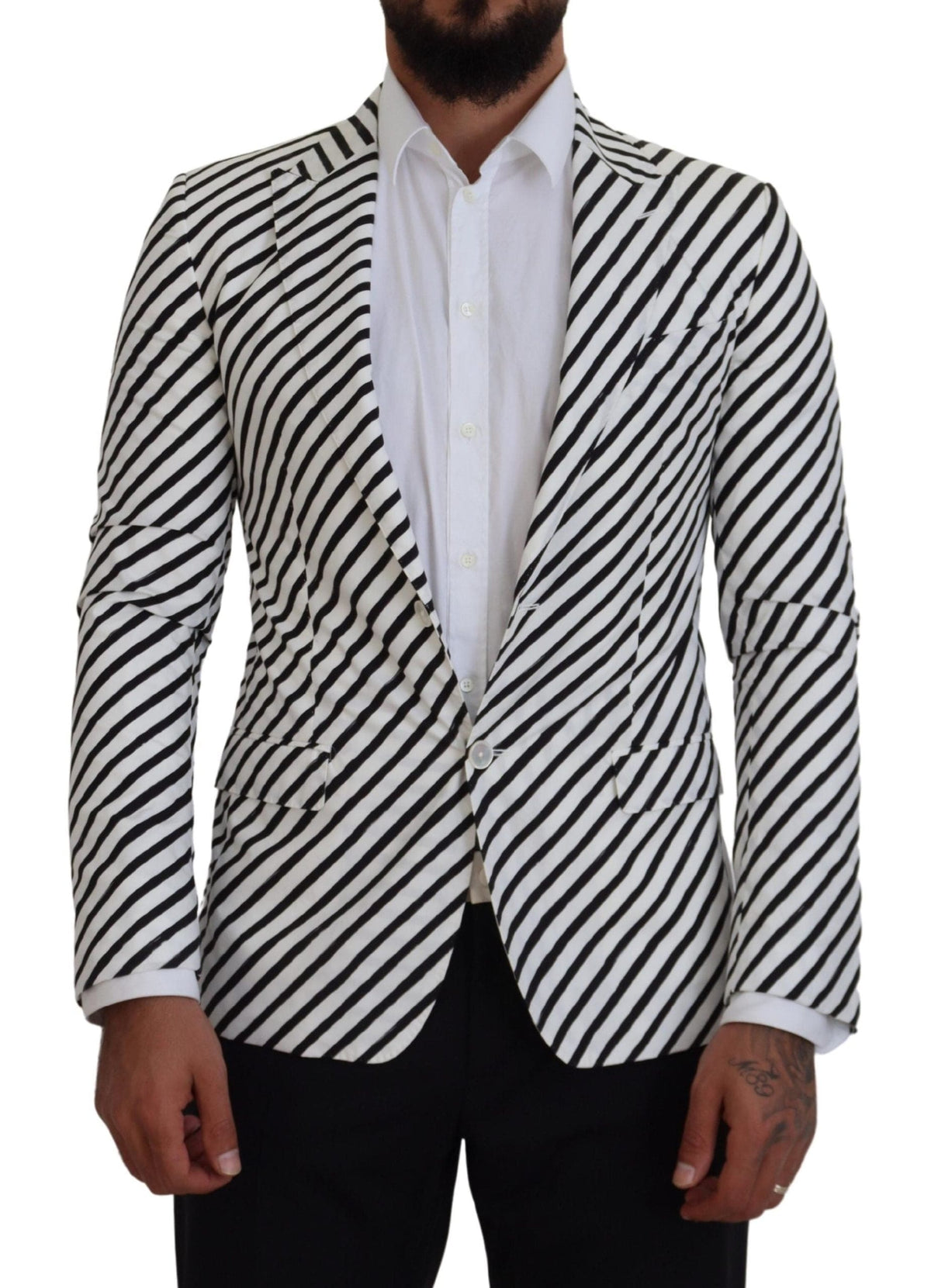 Dolce & Gabbana Elegant White Striped Single Breasted Blazer