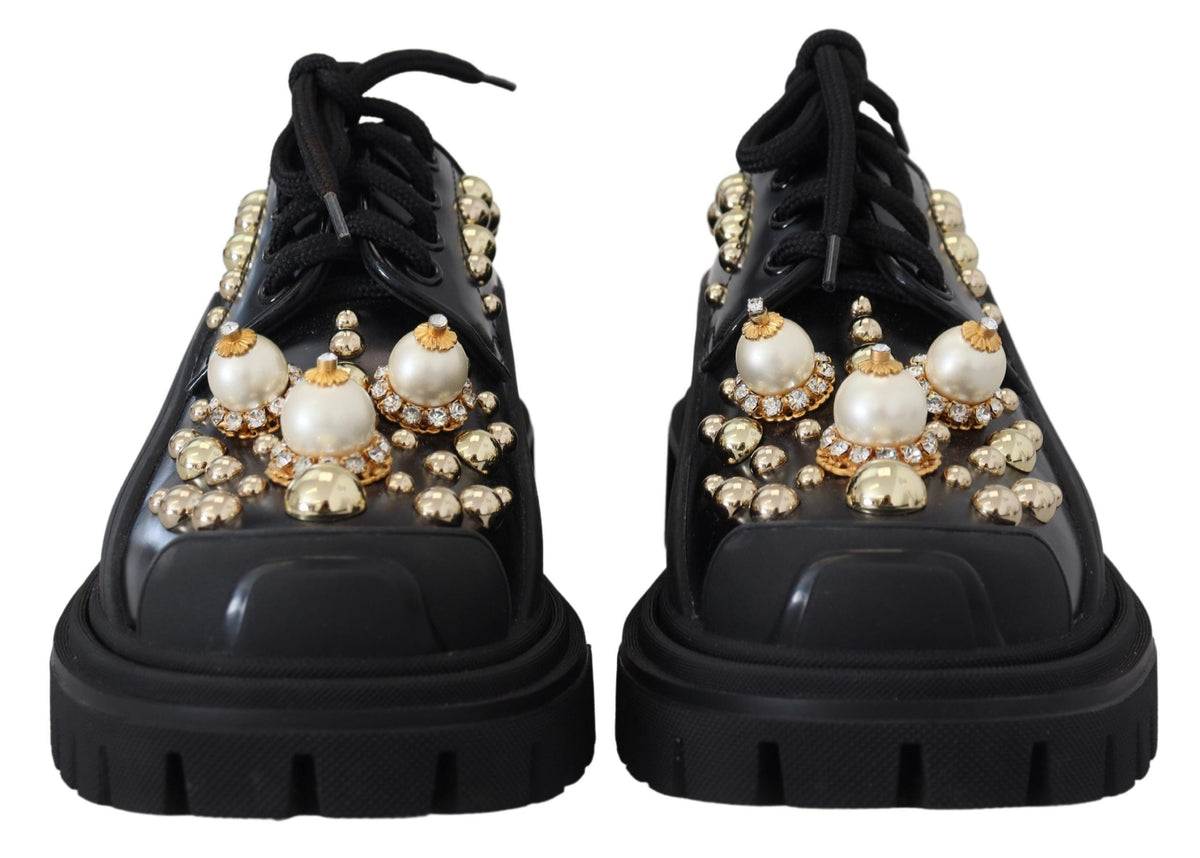 Zapatos Derby de piel negros atemporales de Dolce &amp; Gabbana con detalles glamorosos